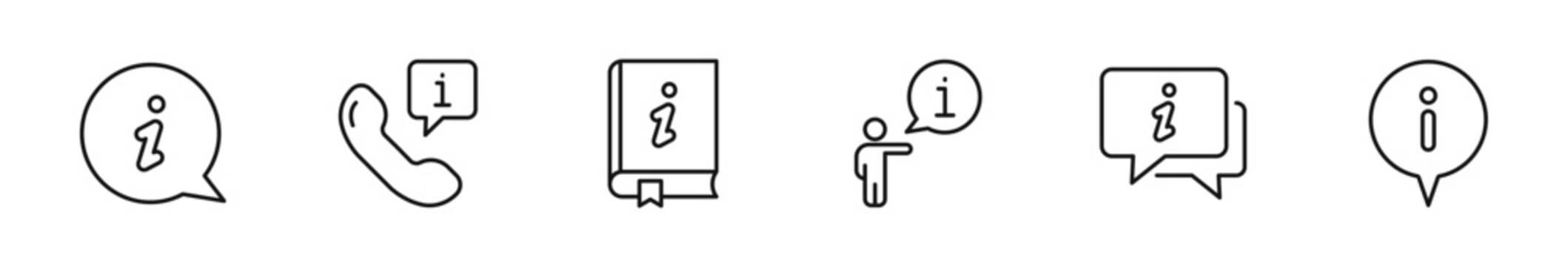Information icon set. Info icons in line style. Editable web icons instruction, info center, guide, inform, reference, help etc. Vector illustration.
