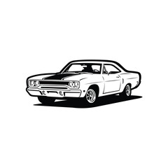 Naklejka premium Classic American Muscle Car Silhouette Monochrome Vector Illustration Isolated on White Background