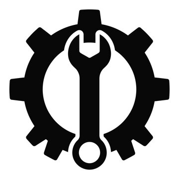 Mechanical engineering icon wrench and gears symbolizing maintenance and repair