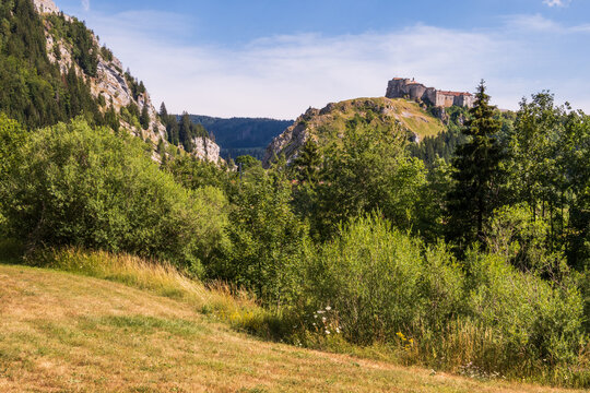 The Jura mountains surrounding the Ch&acirc;teau de Joux in Burgundy - France.
