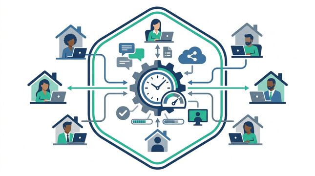 Remote Work Team Collaboration Connected Through Technology.