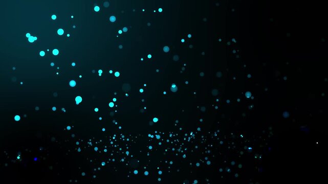 Cyan glowing particles bokeh animated background with dark gradient motion graphics.