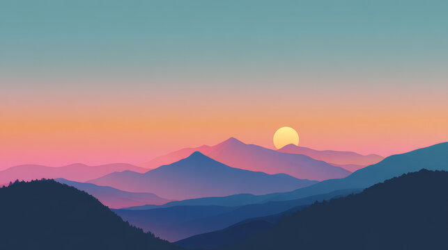 ilustration of high mountains at sunset