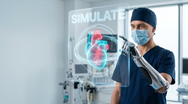 ARSurgerySimulation-SurgeonProstheticArm-GlowingCyanRed-CleanHUD
