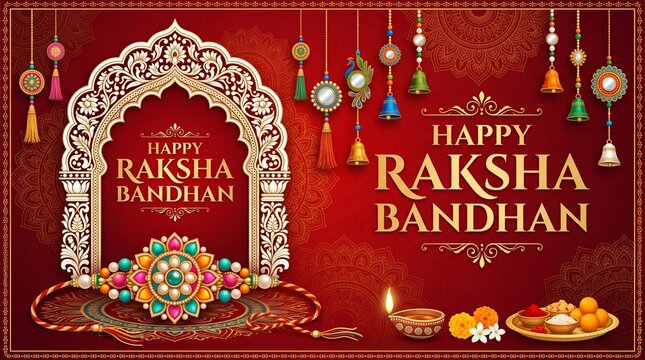 greeting card and template banner for sales promotion advertisement with decorative Rakhi for Raksha Bandhan, Indian festival for brother and sister bonding