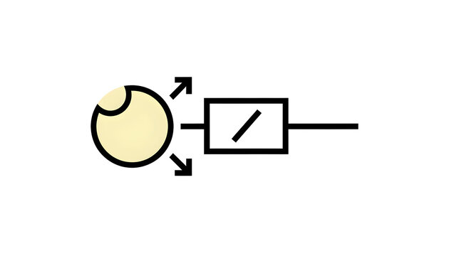 A yellow circle with a black arrow on it