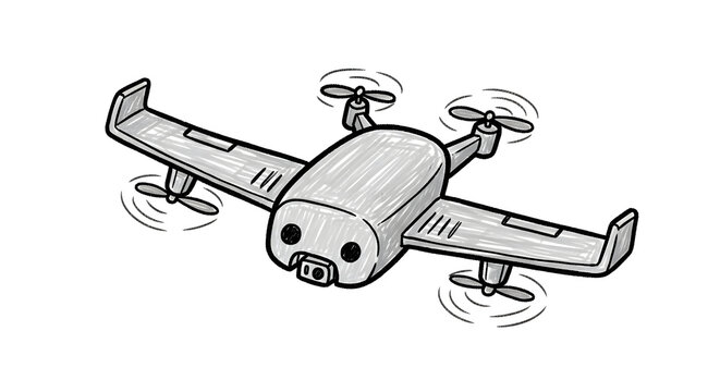 Hand drawn drone illustration with propellers and camera