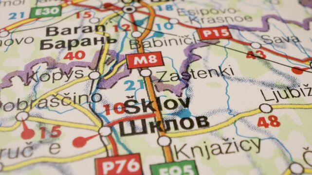 Gliding view over map from Mogilev to Orsha, Belarus