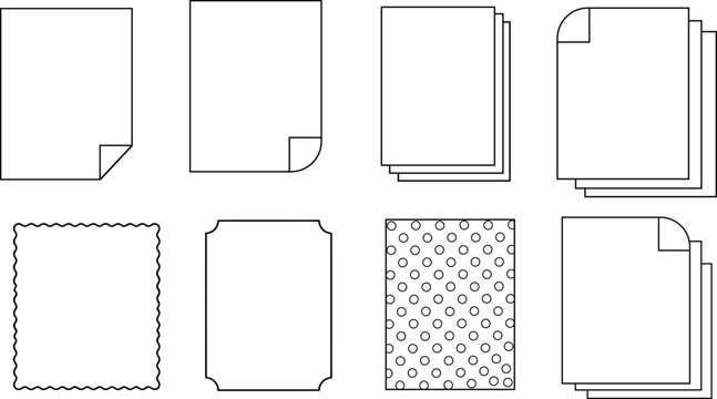 Paper sheet icon set with document page shapes featuring assorted edges and corner styles for layouts