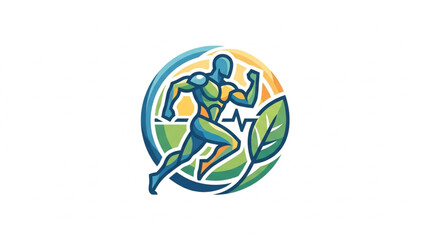 Fototapeta premium Athlete in Running Motion with Nature Symbol.