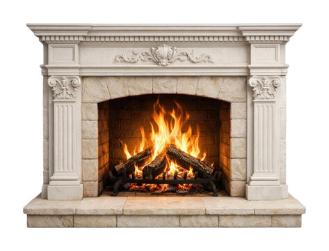 PNG Elegant stone fireplace with fire