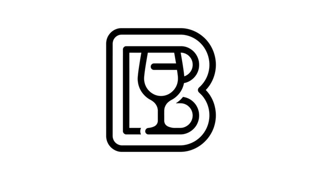 A minimalist graphic icon featuring a stylized letter shape combined with a wine glass silhouette