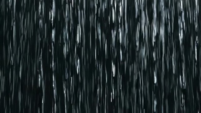 Dark Rainfall Falling in Night Sky Scene.