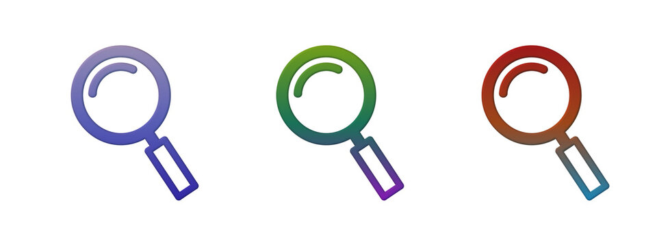 Three colorful magnifying glass icons for search and zoom