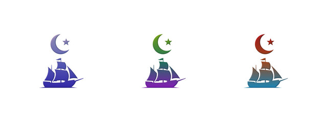 Colorful sailing ship icons with crescent moon and star © Graphichax