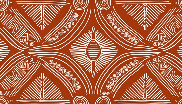 seamless african mud cloth pattern with simple white tribal decoration on terracotta background