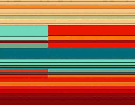 simple geometric design with colorful red orange blue beige turquoise horizontal lines rectangles and squares decoration