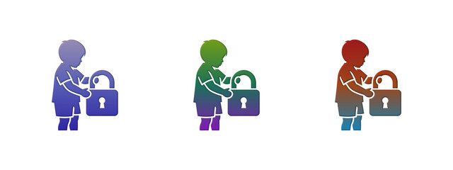 Colorful icons of a child holding a metal padlock