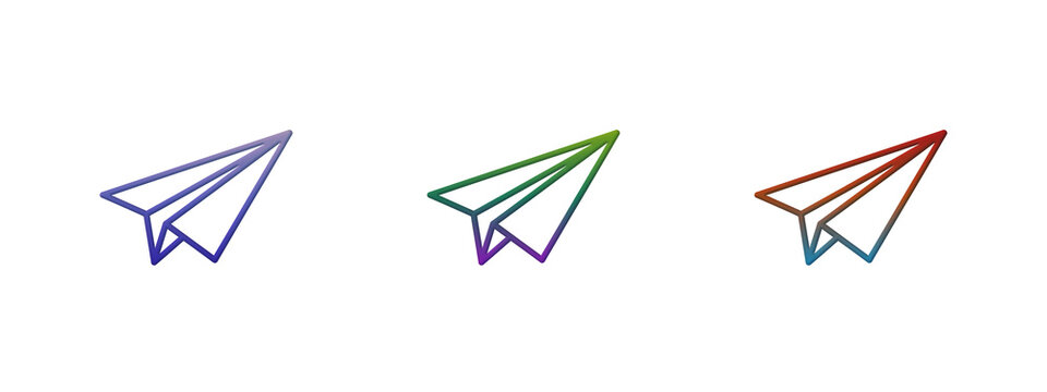 Three colorful paper airplane icons with gradient lines