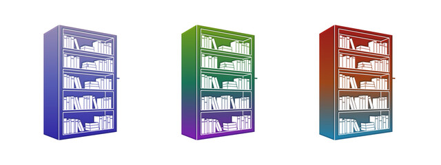 Three colorful bookshelves filled with many books © MDBodrul