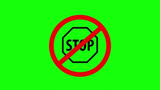 Stop Signs appear in sequence against a neon green backdrop with black stripes symbolizing prohibition