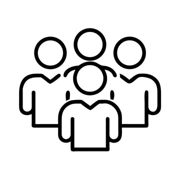 Group of four simple people icons standing together - Minimalist vector icons showing four people standing closely in a unified group, clean and modern design for team or social concepts.