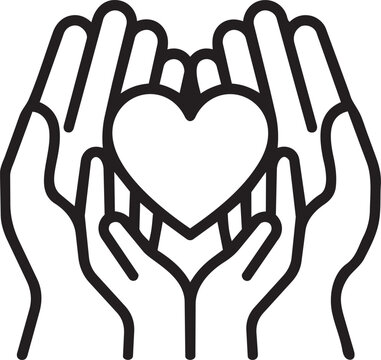 hands holding heart icon care support charity outline vector illustration