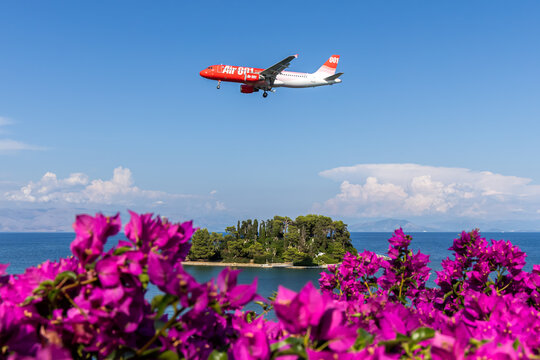 Air 001 Airbus A320 airplane at Corfu airport in Greece