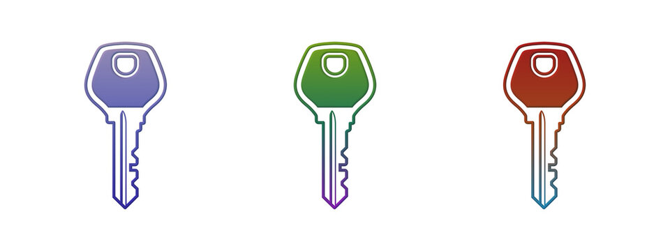 Three colorful metal car keys on a simple light background