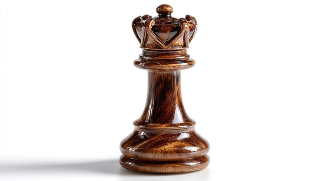 Royal Pawn: A solitary, exquisitely carved wooden pawn, resembling a queen with its crown, stands as a symbol of strategy and potential in a game of chess.