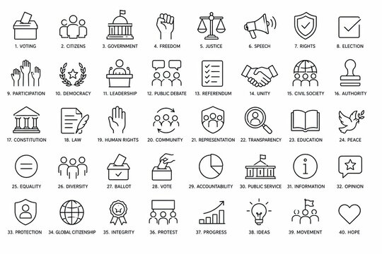 Set of simple black thin line icons for business and technology design isolated on white background
