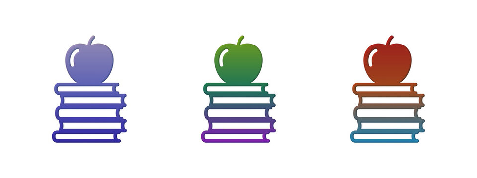 Three colorful apple icons on stacks of books