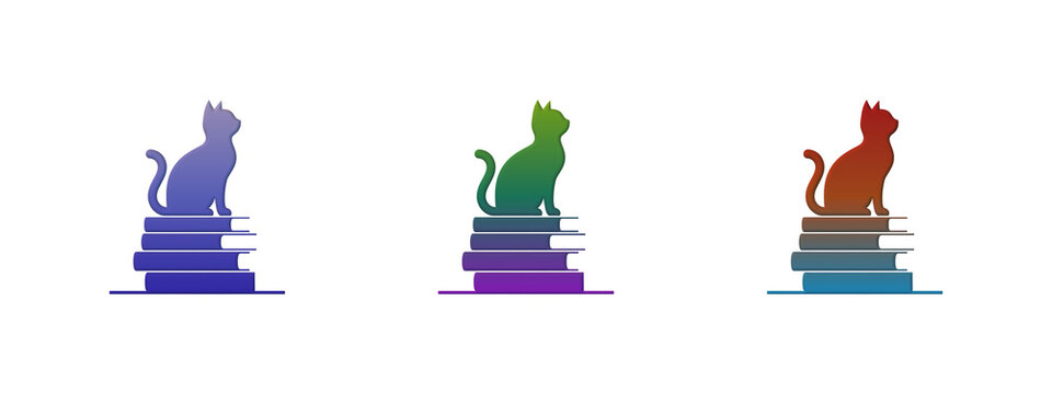 Colorful cat silhouettes sitting on stacks of books