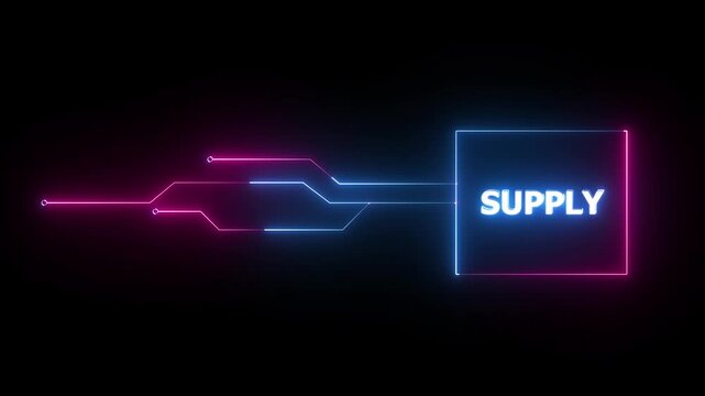 Glowing neon text animation. Supply neon sign animation. Neon lines text animation on black background.4k motion video.