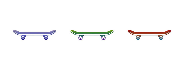 Three colorful skateboard icons in a set © FOYJUL