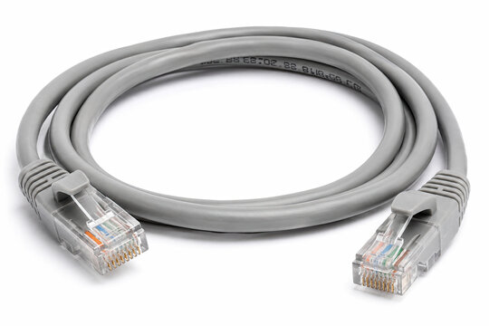Gray ethernet internet network cable isolated on white background isolated on white background