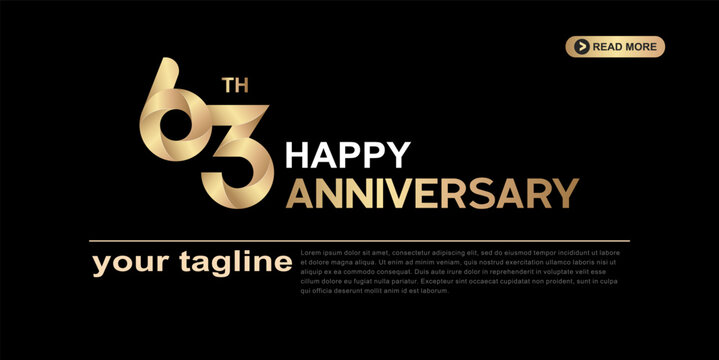 63rd anniversary gold corporate logotype with luxury minimal number design