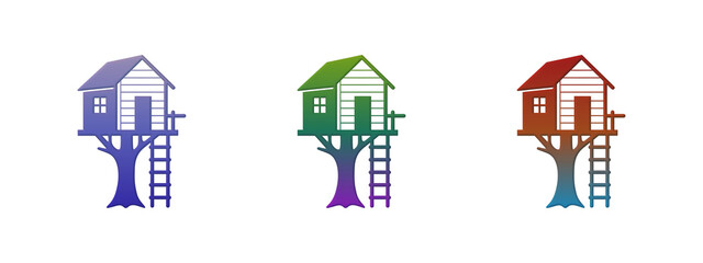 Three colorful treehouse icons with ladders © MDBodrul