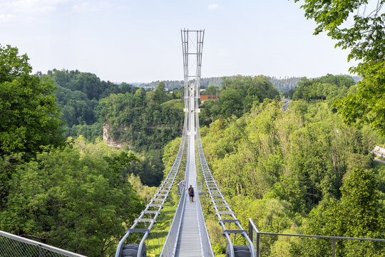 Suspension bridge Neckarline over Neckar river in Rottweil, Germany
