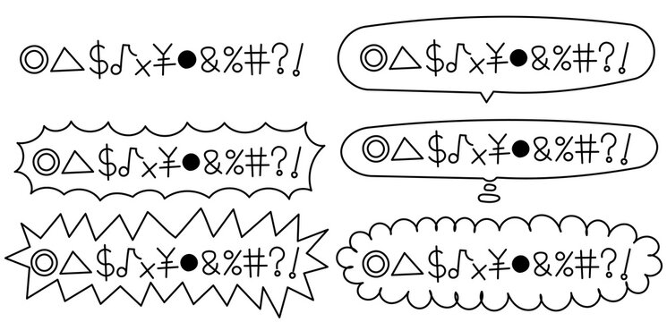 手書きの手書きの何を言ってるのか聞き取れなかった丸い吹き出しアイコンセット　丸、トゲトゲ、考える、悩む、もこもこ、ビックリなど