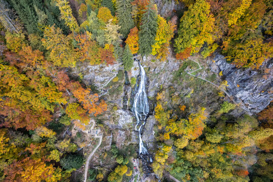 Todtnau Waterfalls multi-tiered waterfall in the Black Forest in autumn in Todtnau, Germany