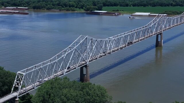 Aerial of Cairo Ohio River Iron Bridge at Mississippi, Ohio River Confluence
