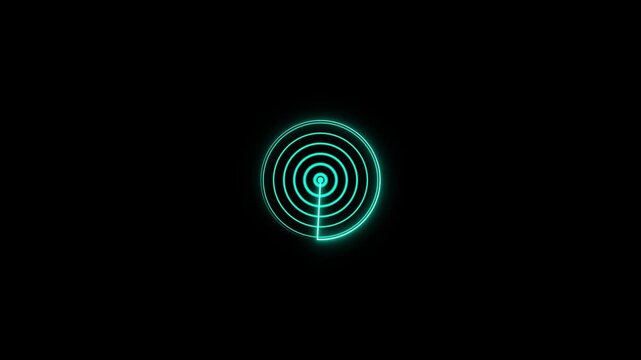 Glowing neon radar technology animation on transparent background