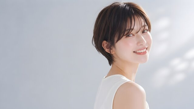 ショートヘアの日本人女性のビューティーポートレート