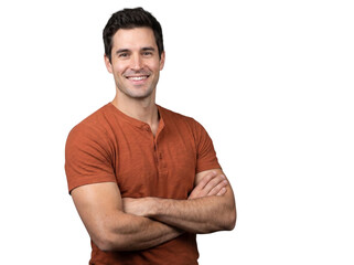 Obraz premium Handsome Caucasian man with arms crossed smiling confidently in casual shirt