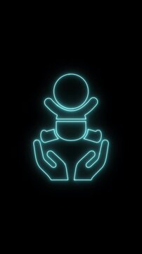 Baby care , toddler or infant care flat neon icon 4K video animation