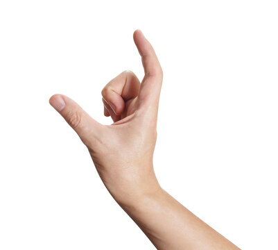 Hand making measuring gesture with thumb and index finger, isolated on transparent cutout background