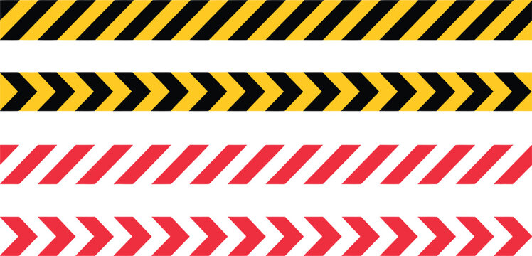 Barricade Tape Vector with Caution Warning Stripes in Red White Black and Yellow Seamless Diagonal Safety Pattern
