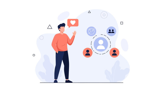 Business Man Waving Hello and Social Network Connection Concept Illustration