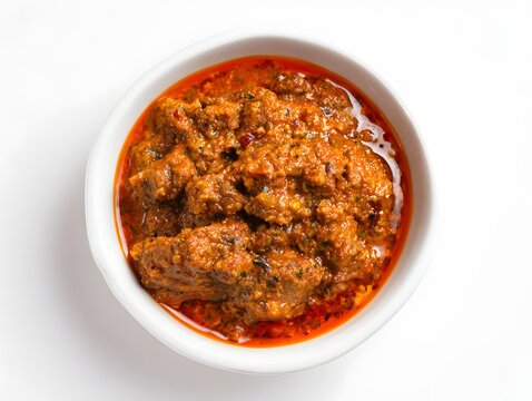 Pork curry stew showcasing savory flavors with fresh cilantro on a white background